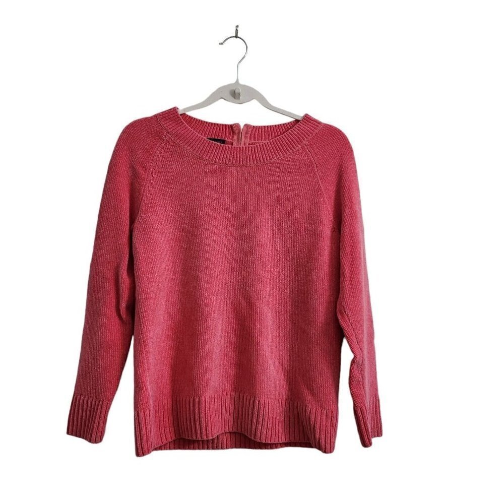 Talbots Chenille‎ Sweater Medium Pink Back Pullover Long Sleeve Crew Neck Cotton
